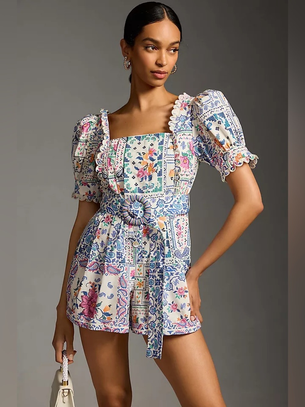 FARM Rio Romantic Bandanas Puff-Sleeve Romper xl